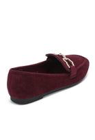 Wine Red Faux Suede Flat Loafers with Gold Accent