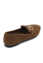 Camel Faux Suede Flat Loafers with Gold Accent