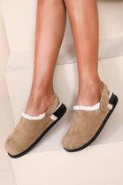 CAMEL FAUX FUR LINED FLUFFY BUCKLE MULE SLIPPERS CLOGS