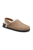 CAMEL FAUX FUR LINED FLUFFY BUCKLE MULE SLIPPERS CLOGS