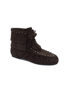 BROWN FRINGE TASSEL DETAIL STUDDED VINTAGE ANKLE BOOTS