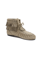 KHAKI FRINGE TASSEL DETAIL STUDDED VINTAGE ANKLE BOOTS
