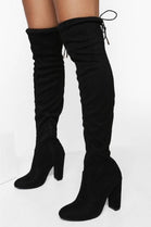 BLACK SUEDE BLOCK HEEL OVER THE KNEE BOOT