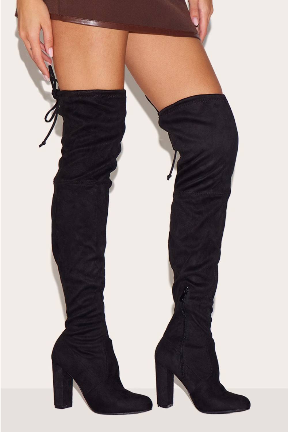 BLACK SUEDE BLOCK HEEL OVER THE KNEE BOOT