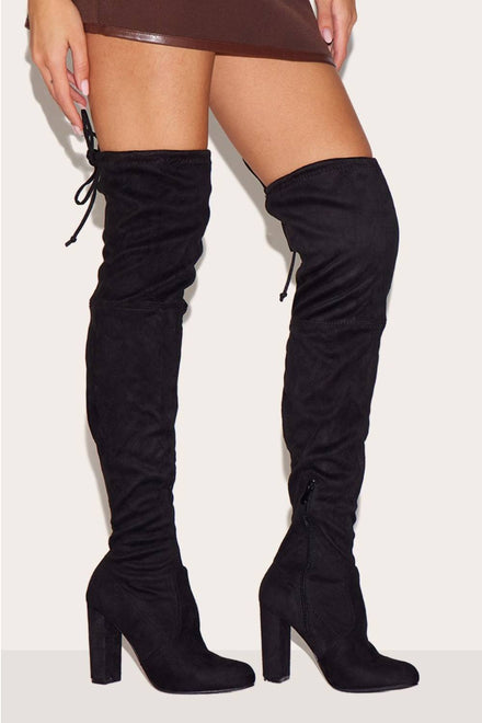 BLACK SUEDE BLOCK HEEL OVER THE KNEE BOOT