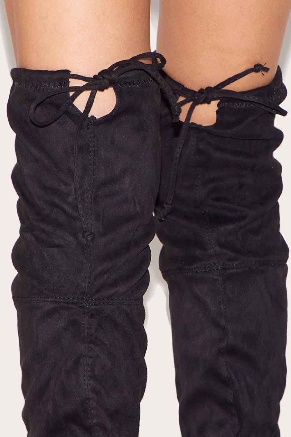 BLACK SUEDE BLOCK HEEL OVER THE KNEE BOOT