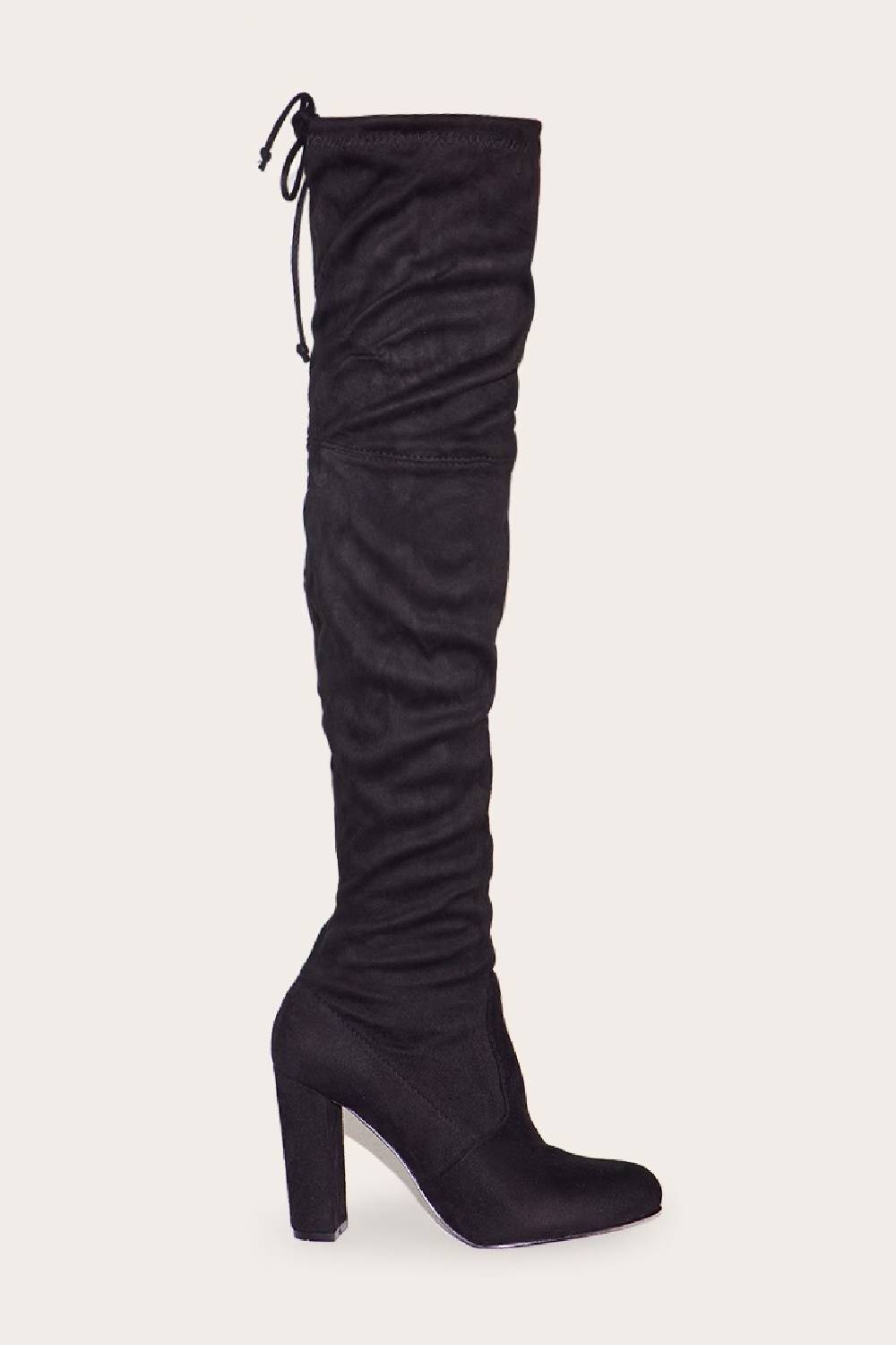 BLACK SUEDE BLOCK HEEL OVER THE KNEE BOOT