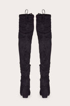 BLACK SUEDE BLOCK HEEL OVER THE KNEE BOOT