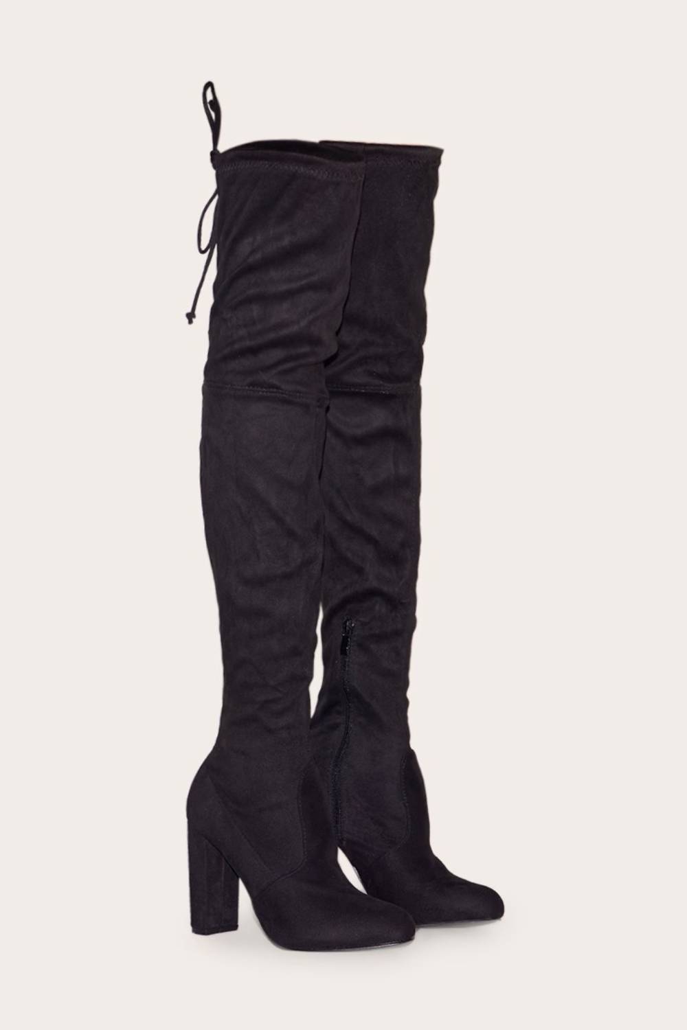 BLACK SUEDE BLOCK HEEL OVER THE KNEE BOOT