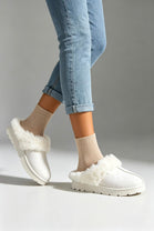 BEIGE FUAX FUR LINED COSY MULE SLIPPERS FLUFFY SHOES