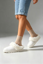 BEIGE FUAX FUR LINED COSY MULE SLIPPERS FLUFFY SHOES