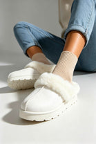 BEIGE FUAX FUR LINED COSY MULE SLIPPERS FLUFFY SHOES