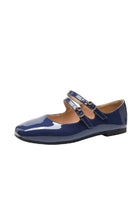 NAVY PATENT DOUBLE STRAP PUMP