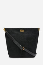 Black Faux Suede Turn-Lock Shoulder Bag