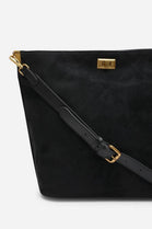 Black Faux Suede Turn-Lock Shoulder Bag
