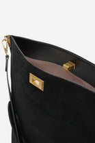 Black Faux Suede Turn-Lock Shoulder Bag