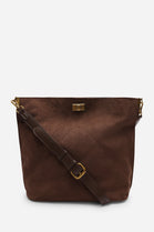 Brown Faux Suede Turn-Lock Shoulder Bag