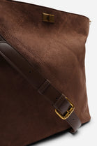 Brown Faux Suede Turn-Lock Shoulder Bag
