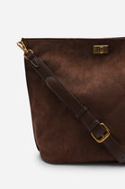 Brown Faux Suede Turn-Lock Shoulder Bag