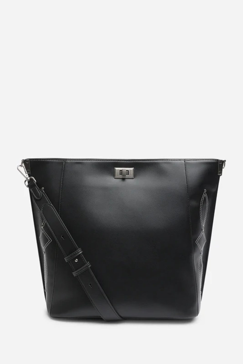 Western Stitch Tote Bag – Wholesale Faux Black Shoulder Handbag