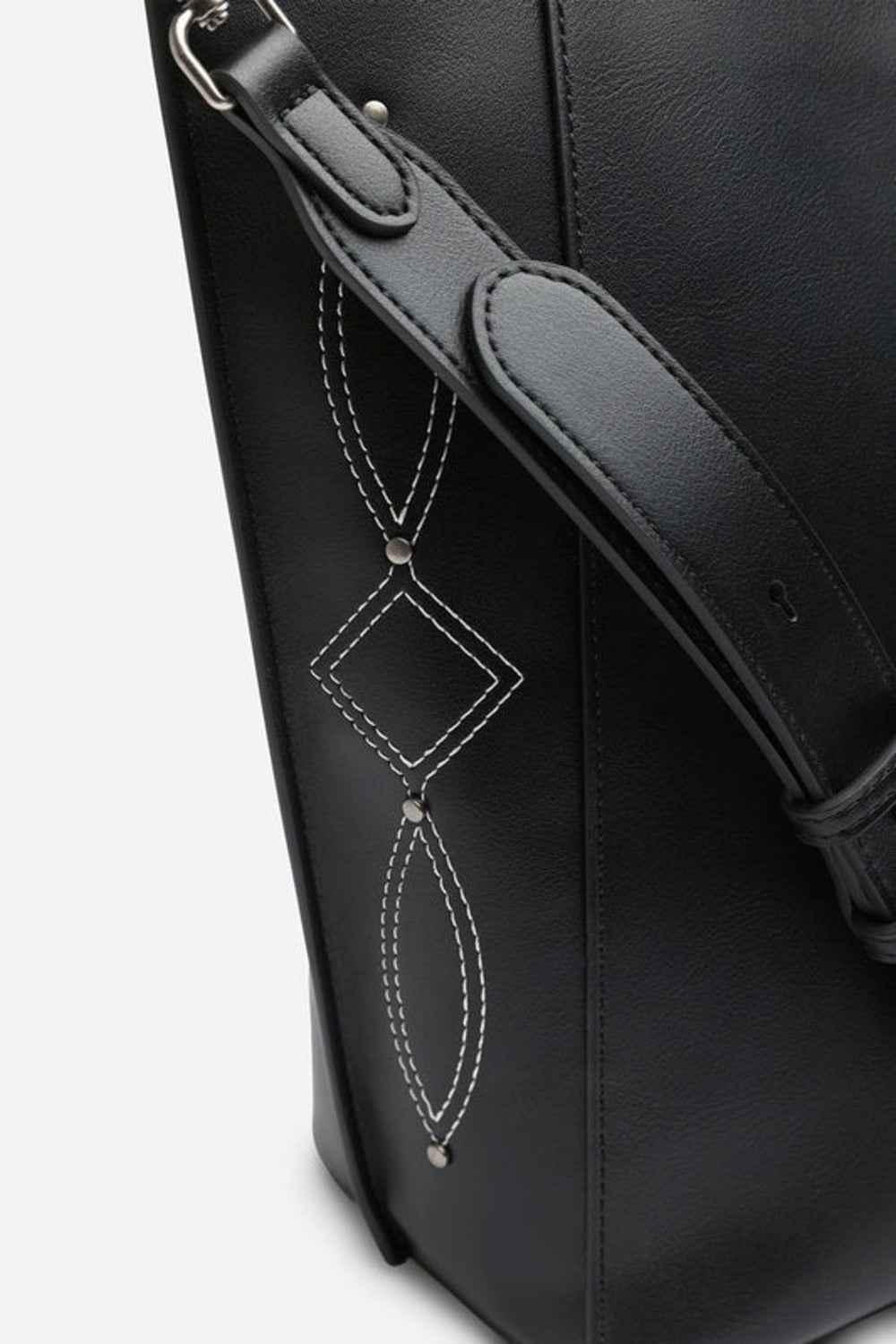 Western Stitch Tote Bag – Wholesale Faux Black Shoulder Handbag