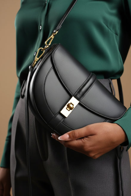 Wholesale Black Faux Leather Crossbody Bag with Adjustable Strap & Secure Lock