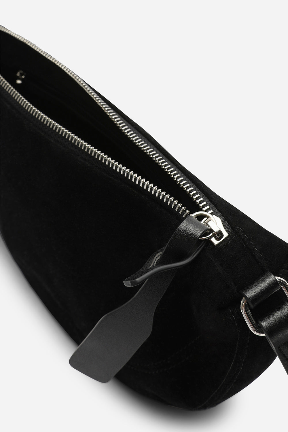 Wholesale Premium Black Suede Half Moon Sling Bag with Adjustable Strap