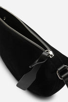 Wholesale Premium Black Suede Half Moon Sling Bag with Adjustable Strap