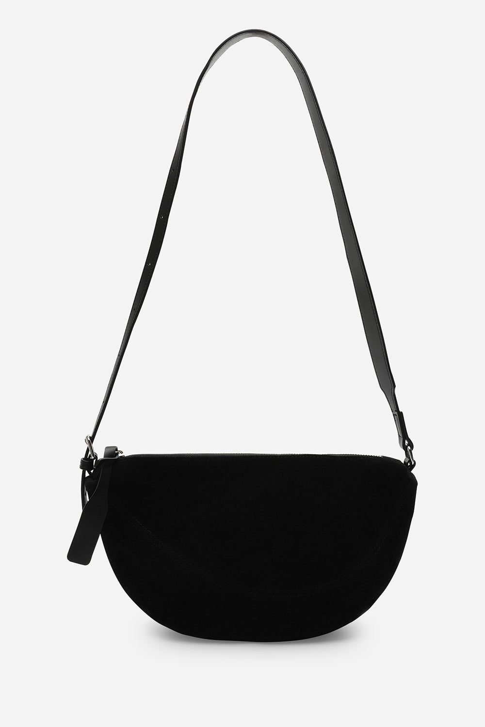 Wholesale Premium Black Suede Half Moon Sling Bag with Adjustable Strap