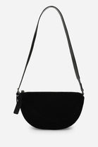 Wholesale Premium Black Suede Half Moon Sling Bag with Adjustable Strap