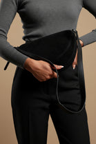 Wholesale Premium Black Suede Half Moon Sling Bag with Adjustable Strap
