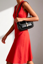 Premium Black Suede and Leather Flap Shoulder Bag  with Gold Lock
