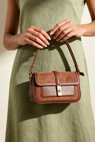 Premium Dark Brown Suede and Leather Flap Shoulder Bag  with Gold Lock
