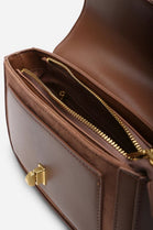 Premium Dark Brown Suede and Leather Flap Shoulder Bag  with Gold Lock