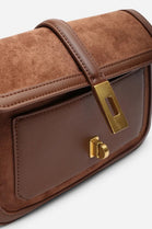 Premium Dark Brown Suede and Leather Flap Shoulder Bag  with Gold Lock