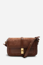 Premium Dark Brown Suede and Leather Flap Shoulder Bag  with Gold Lock