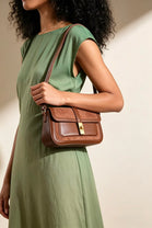 Premium Dark Brown Suede and Leather Flap Shoulder Bag  with Gold Lock