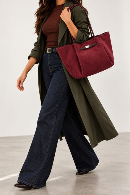 Wholesale Slouchy Faux Suede Hobo Bag – Burgundy