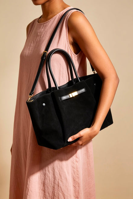 Wholesale Slouchy Faux Suede Hobo Bag – Black