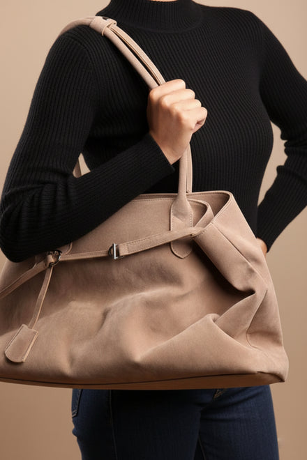 Wholesale Premium Cognac Suede Slouchy Shoulder Bag