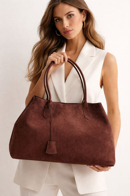 Wholesale Premium Dark Brown Suede Slouchy Shoulder Bag