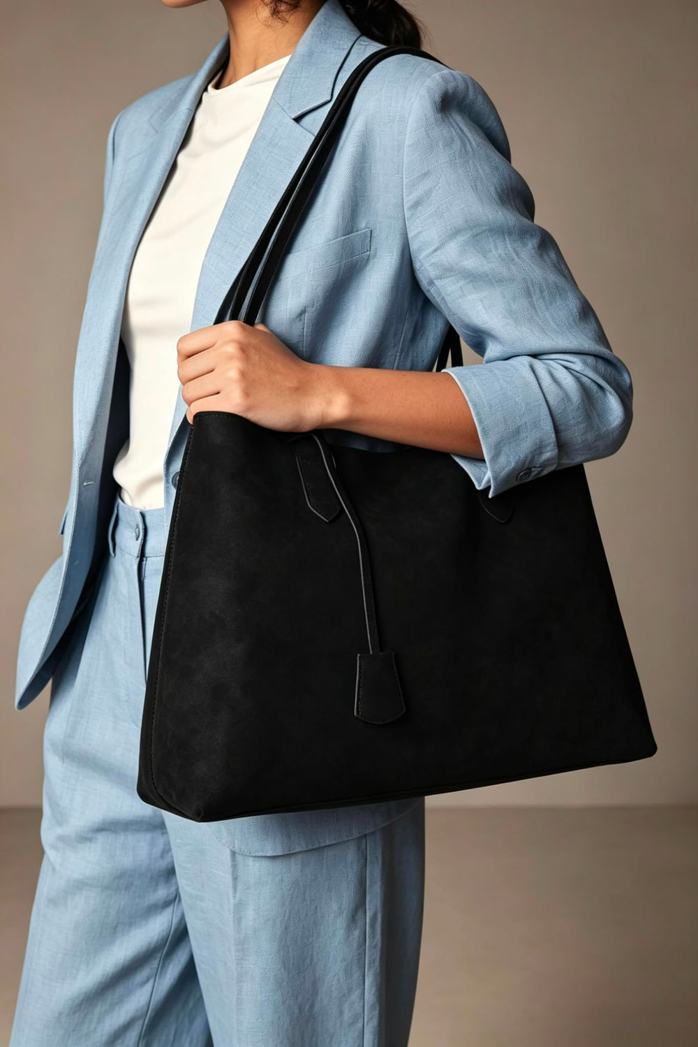 Wholesale Premium Black Suede Slouchy Shoulder Bag