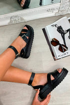 Black Heel Strap Chunky Platform Sandals