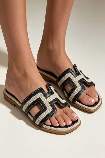 Women’s Black Trim Flat Cut‑Out Sandals | Wholesale Summer Footwear