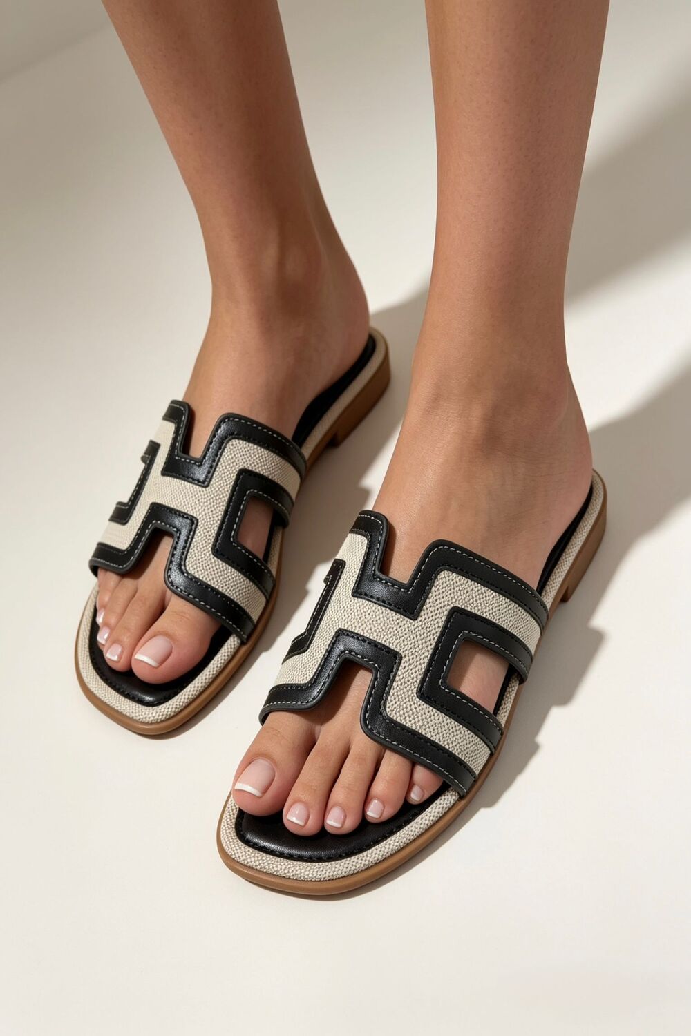 Women’s Black Trim Flat Cut‑Out Sandals | Wholesale Summer Footwear