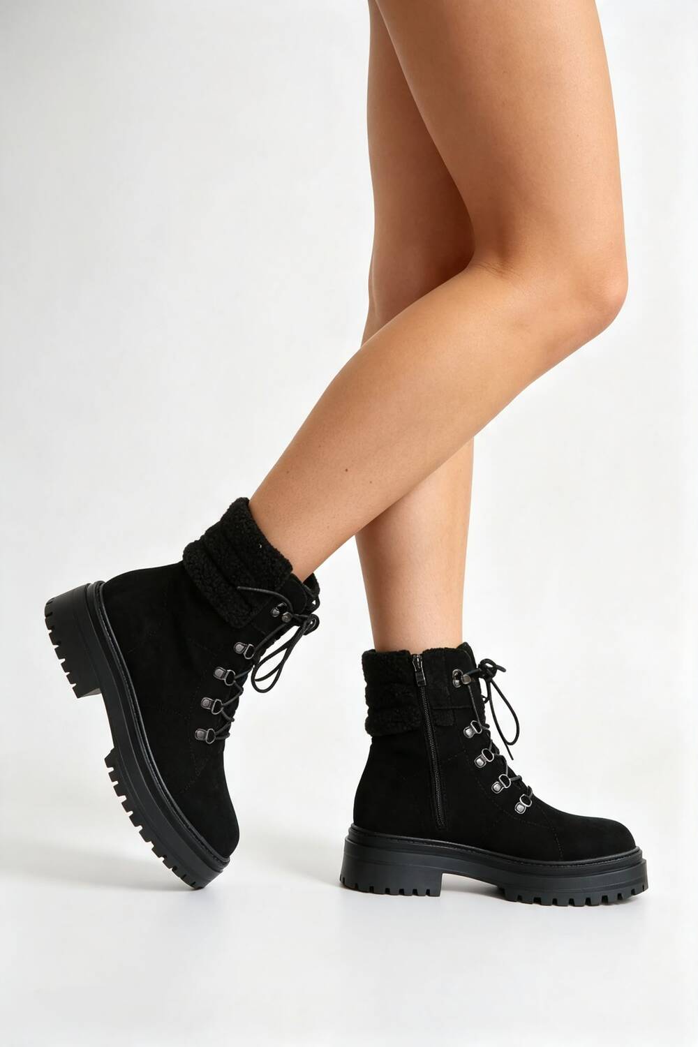 Black Suede Lace-Up Ankle Boots