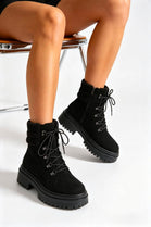 Black Suede Lace-Up Ankle Boots