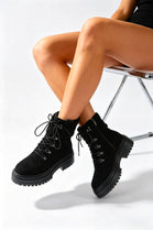 Black Suede Lace-Up Ankle Boots