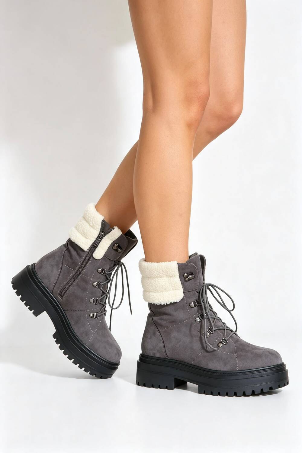 Grey Suede Lace-Up Ankle Boots