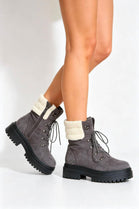 Grey Suede Lace-Up Ankle Boots